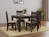 Moon Solid Sheesham Wood Four Seater Dining Set (With Cushion, Walnut Finish)